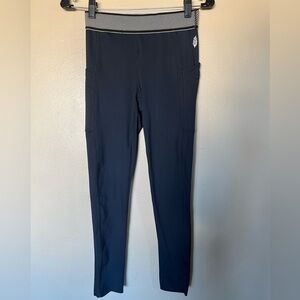 FP Movement by Free People Black Leggings w/ White and Black Striped Waistband